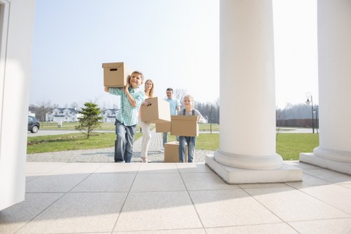 Commercial furniture move with office items prepared for relocation