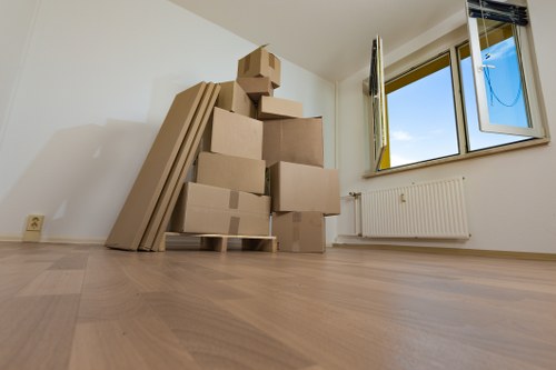 Prepared furniture move with wrapped items and moving tools