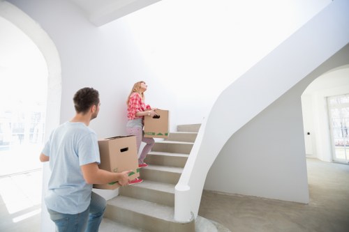 Large furniture item securely wrapped and boxed for transport